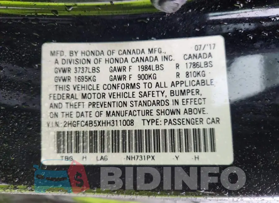 2HGFC4B5XHH311008 Photo# 12