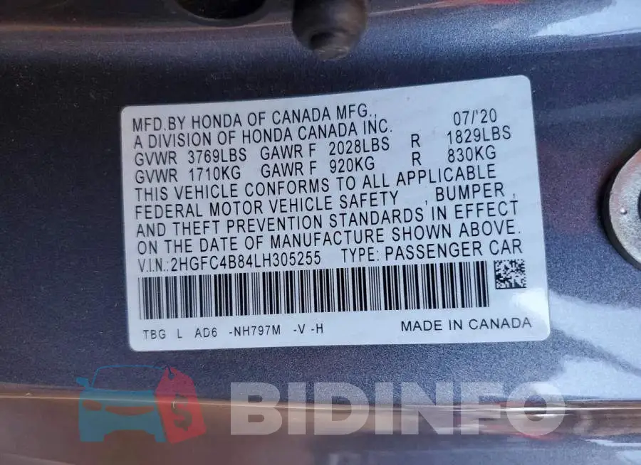 2HGFC4B84LH305255 Photo# 12
