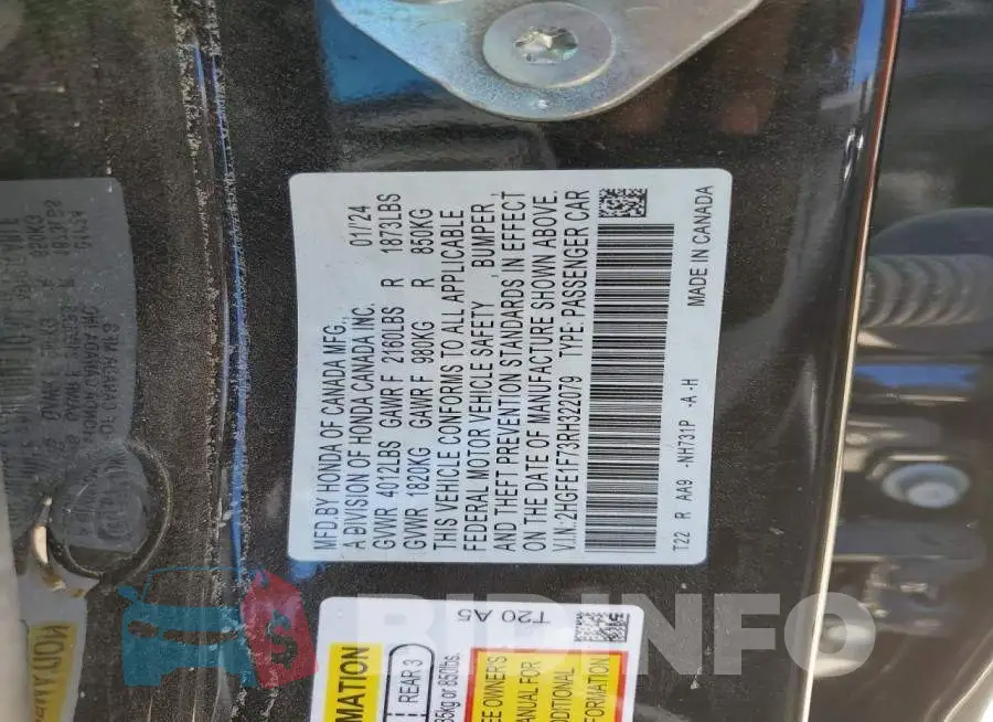 2HGFE1F73RH322079 Photo# 12