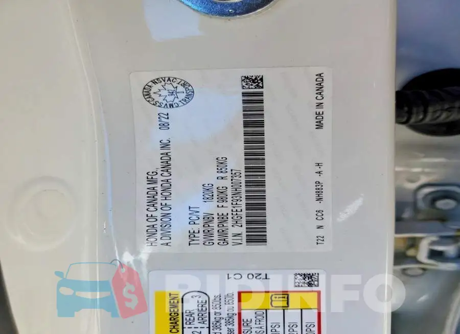 2HGFE1F93NH007357 Photo# 13