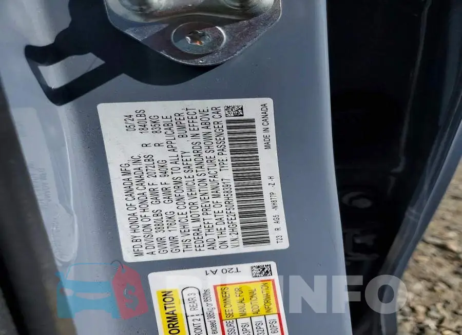 2HGFE2F50RH583917 Photo# 13