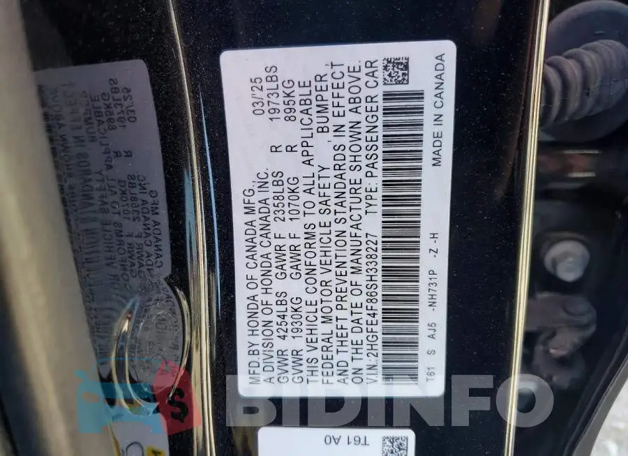 2HGFE4F86SH338227 Photo# 12