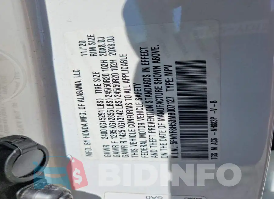 5FNYF8H53MB007127 Photo# 14