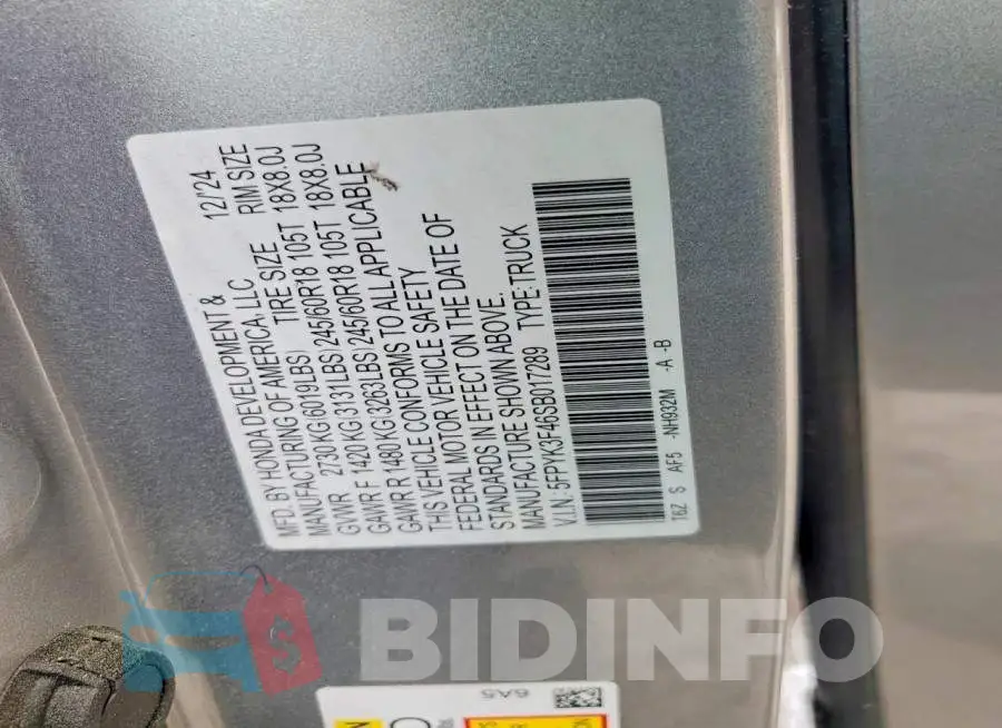 5FPYK3F46SB017289 Photo# 12
