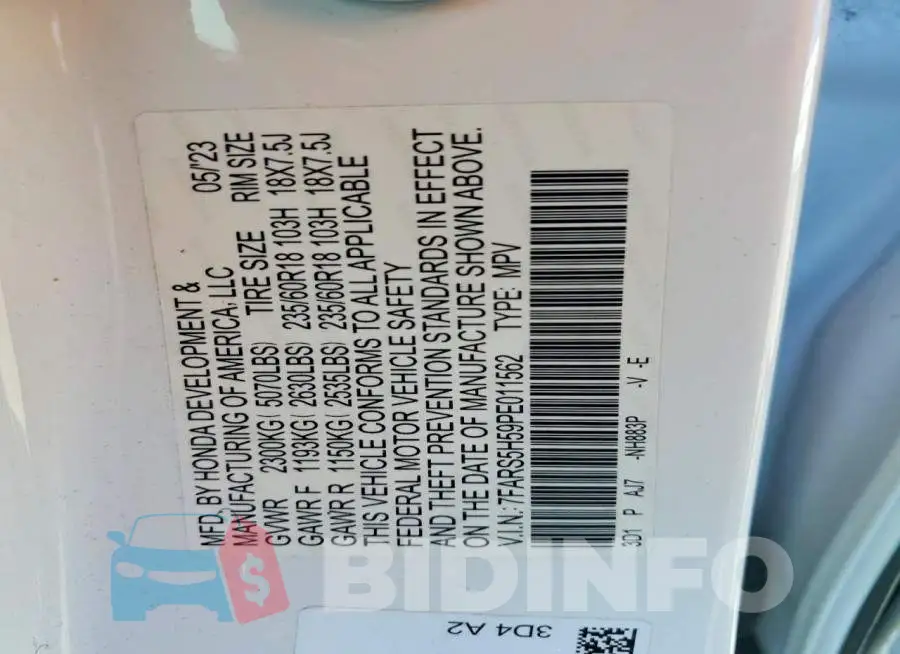 7FARS5H59PE011562 Photo# 13