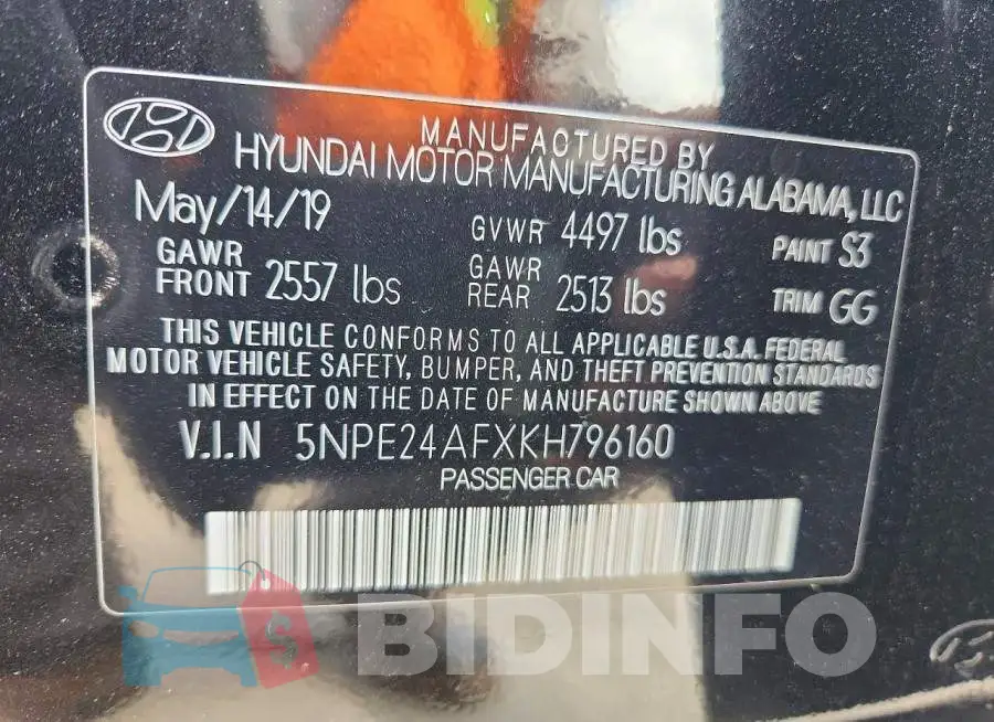 5NPE24AFXKH796160 Photo# 13
