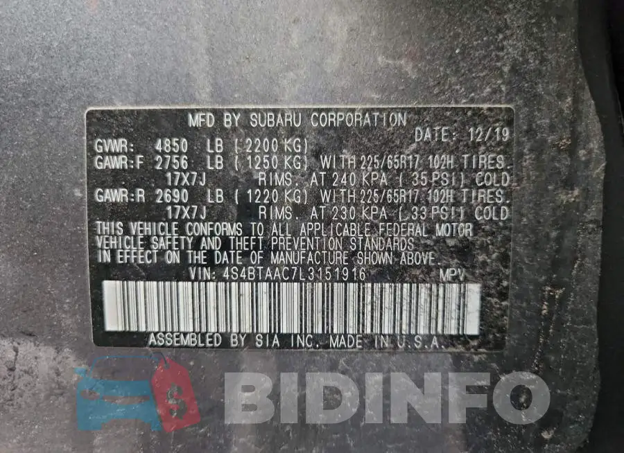 4S4BTAAC7L3151916 Photo# 13