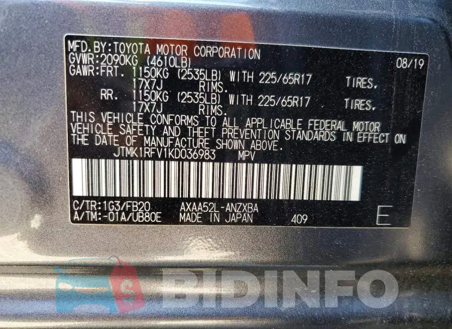 JTMK1RFV1KD036983 Photo# 14
