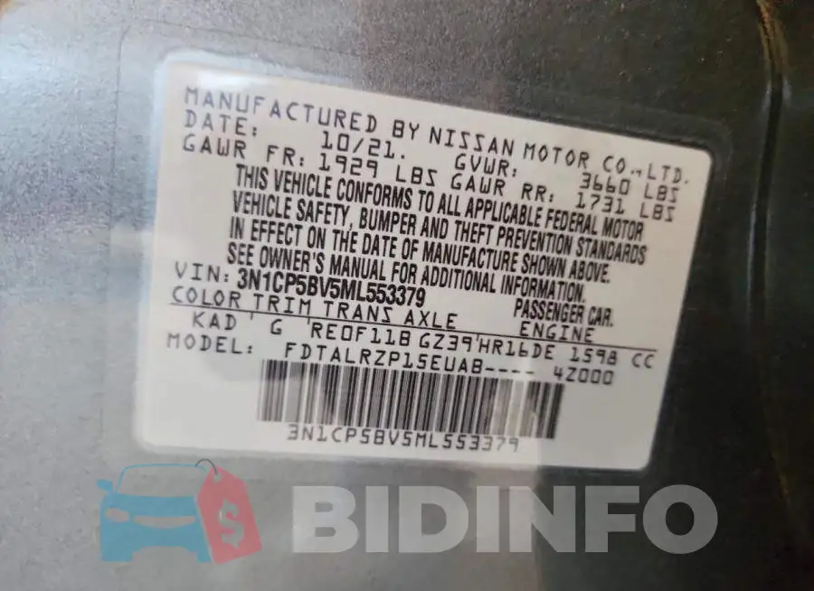 3N1CP5BV5ML553379 Photo# 13