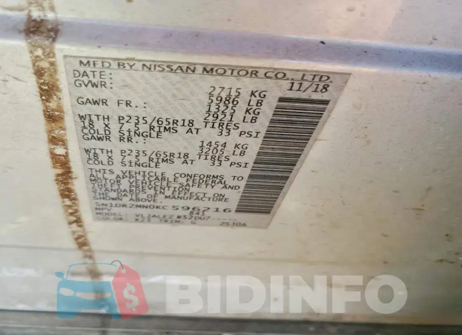 5N1DR2MN0KC596216 Photo# 12