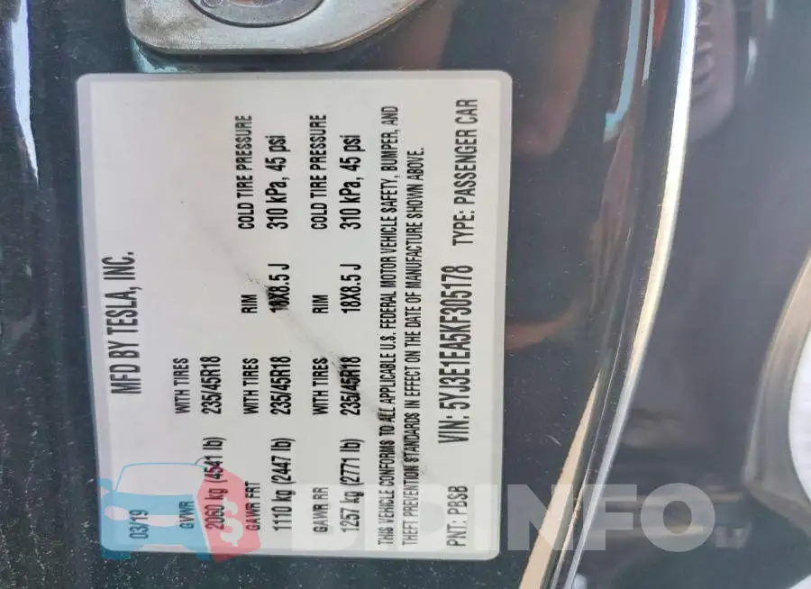 5YJ3E1EA5KF305178 Photo# 12