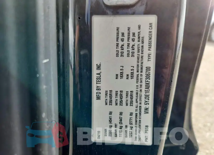 5YJ3E1EA8KF306700 Photo# 13