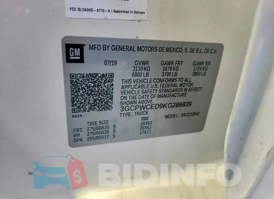 3GCPWCED9KG289839 Photo# 13