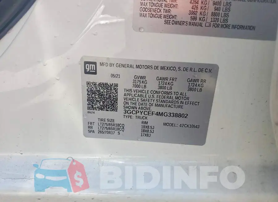 3GCPYCEF4MG338802 Photo# 12