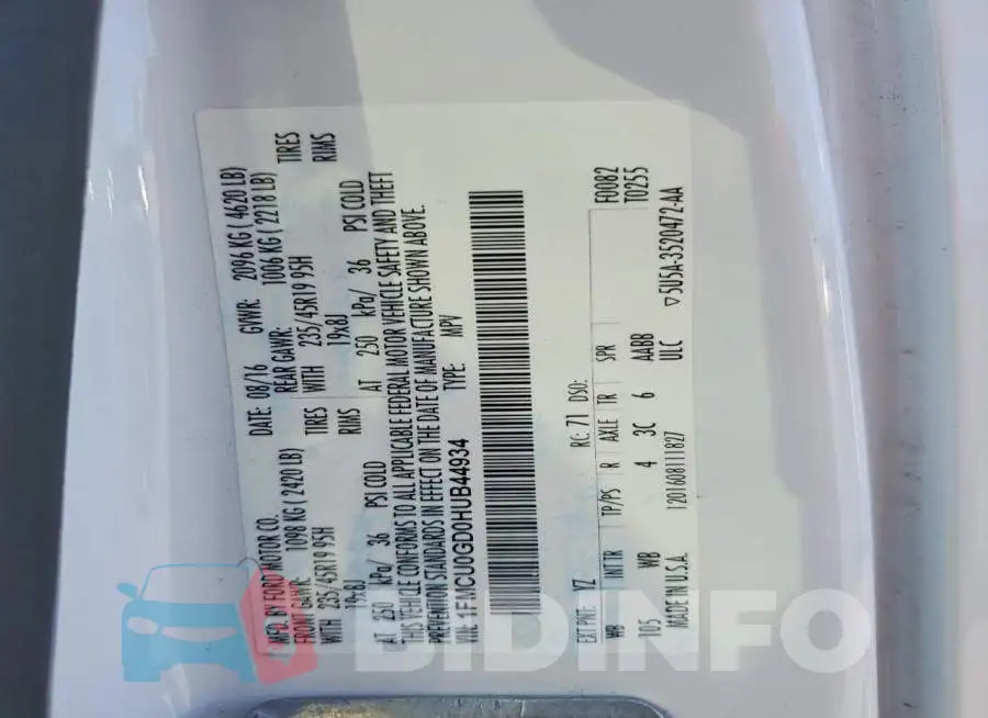1FMCU0GD0HUB44934 Photo# 13