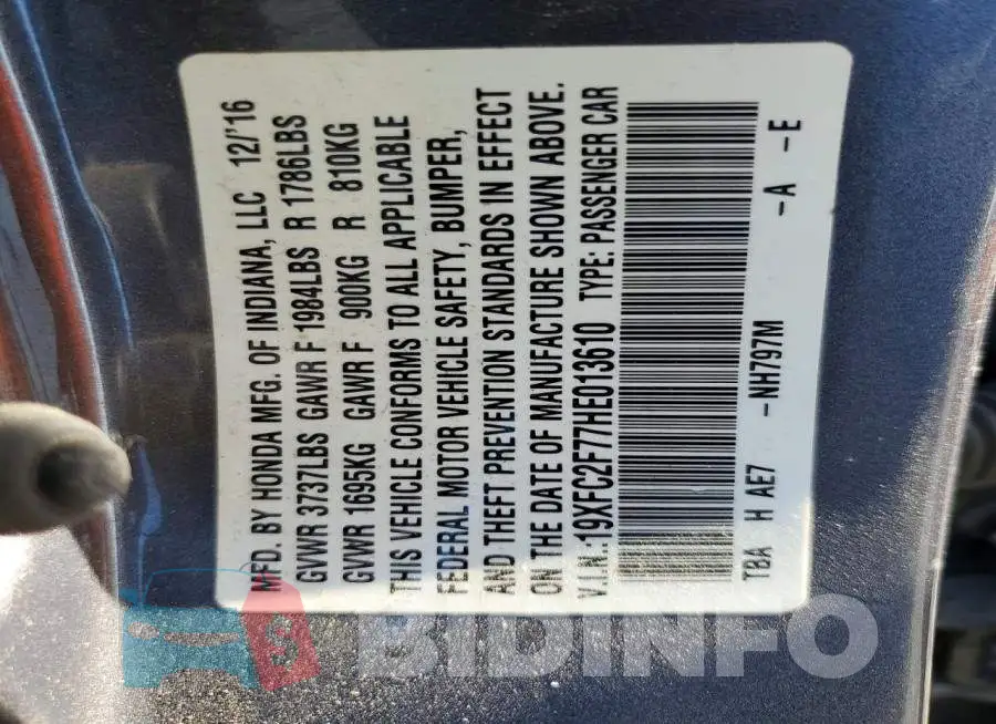 19XFC2F77HE013610 Photo# 12