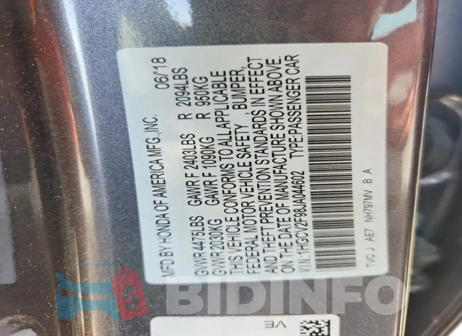1HGCV2F98JA044602 Photo# 12