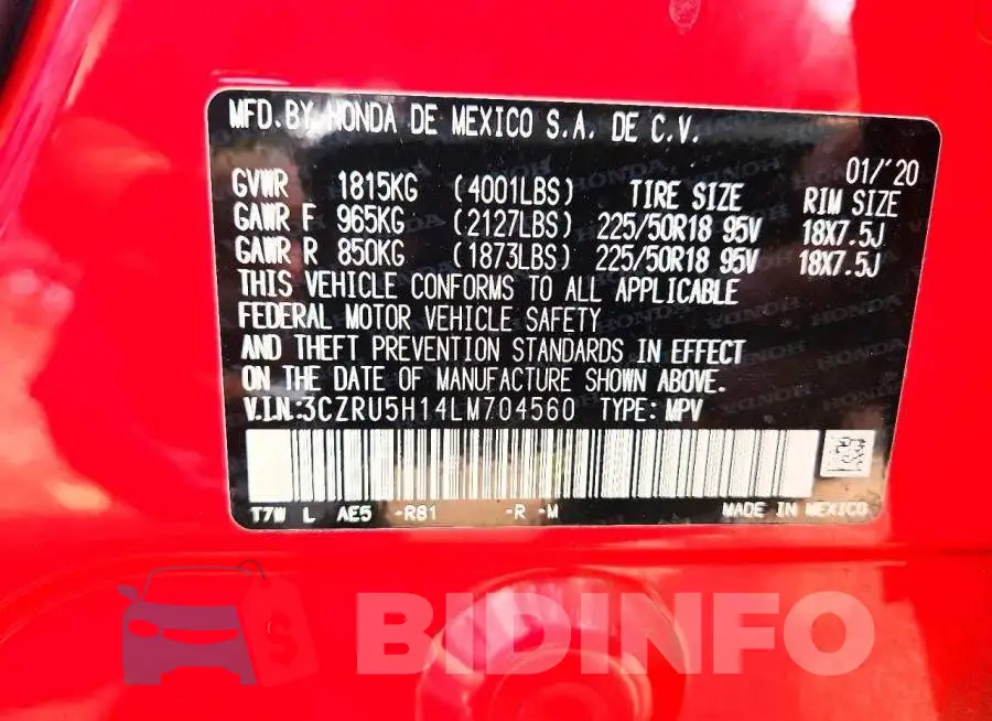 3CZRU5H14LM704560 Photo# 12