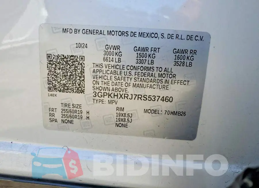 3GPKHXRJ7RS537460 Photo# 13
