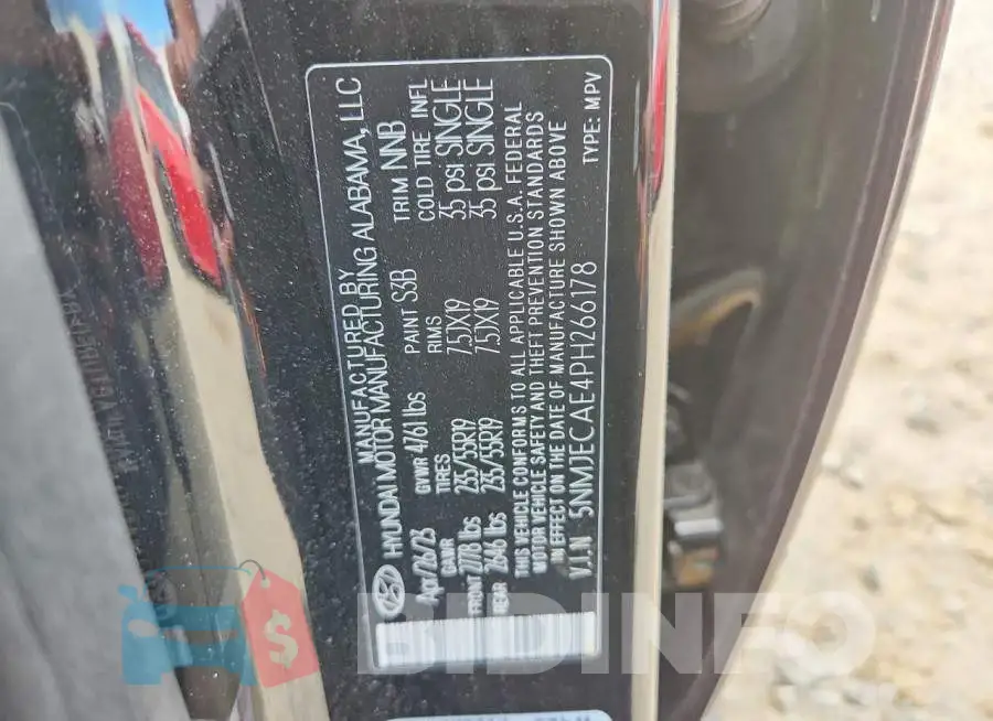 5NMJECAE4PH266178 Photo# 12