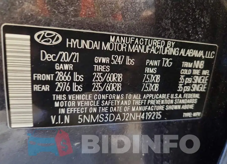 5NMS3DAJ2NH419215 Photo# 13