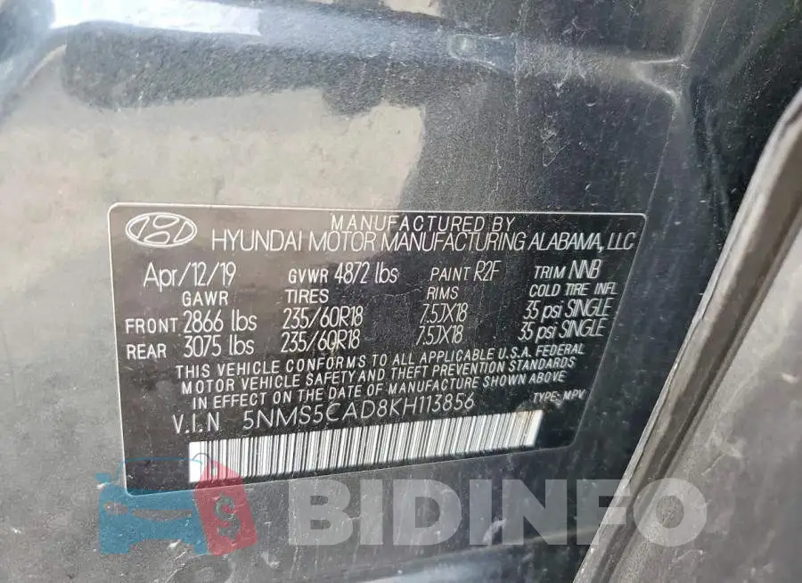 5NMS5CAD8KH113856 Photo# 14