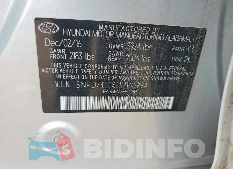 5NPD74LF6HH166994 Photo# 12