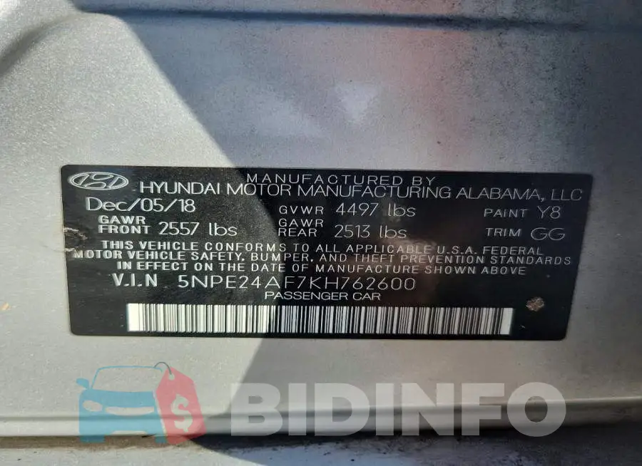 5NPE24AF7KH762600 Photo# 13