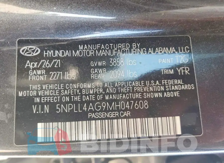 5NPLL4AG9MH047608 Photo# 13