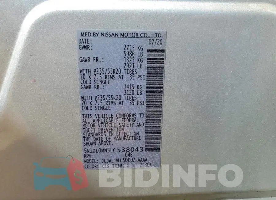 5N1DL0MN3LC538043 Photo# 13
