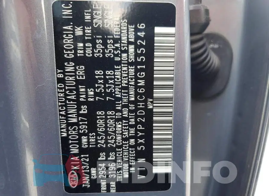 5XYP2DHC6MG155246 Photo# 13