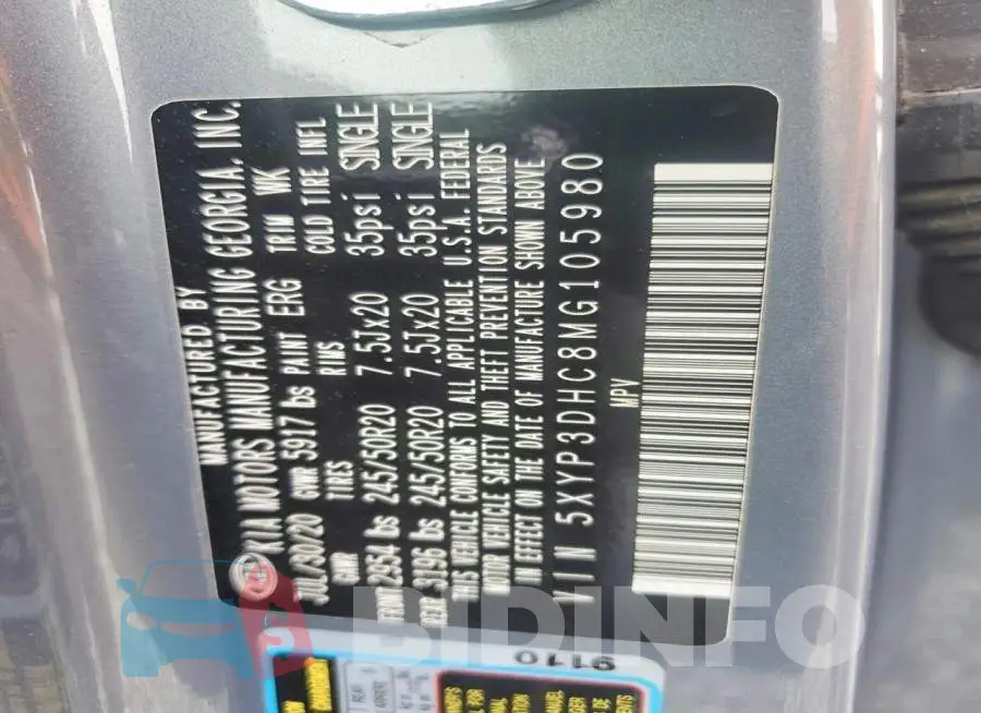 5XYP3DHC8MG105980 Photo# 13
