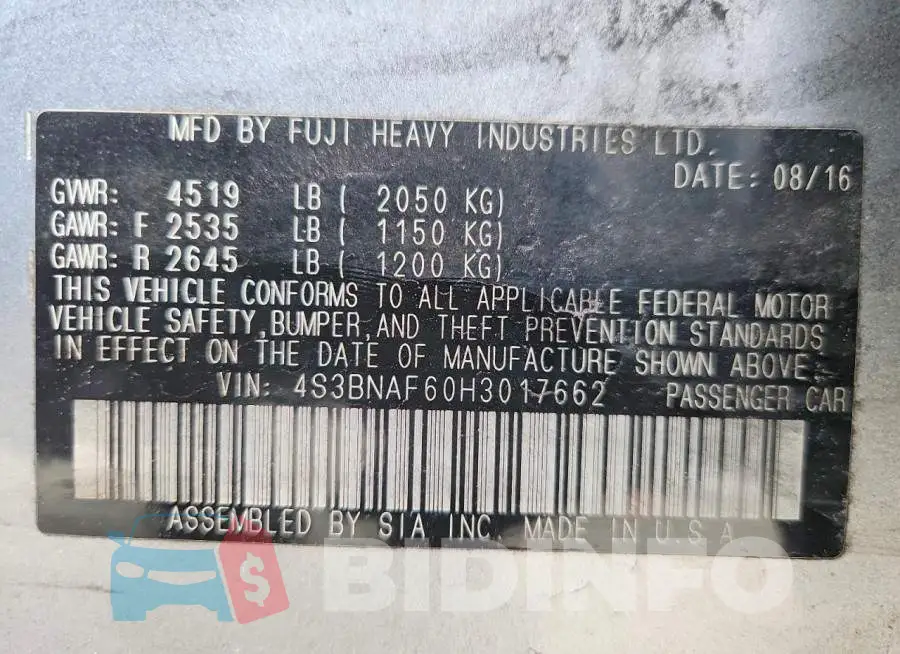 4S3BNAF60H3017662 Photo# 12