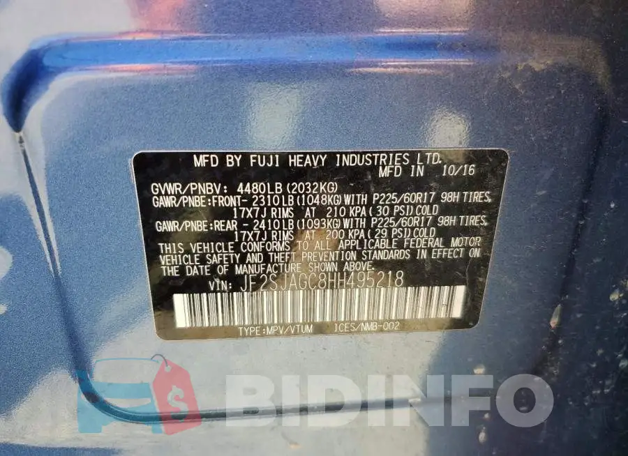 JF2SJAGC8HH495218 Photo# 13