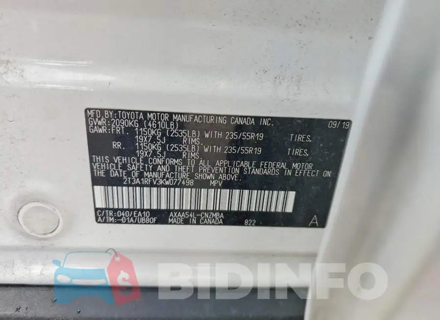 2T3A1RFV3KW077498 Photo# 13