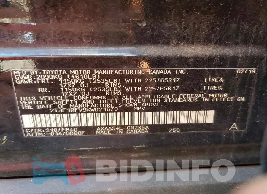 2T3F1RFV9KW021670 Photo# 13