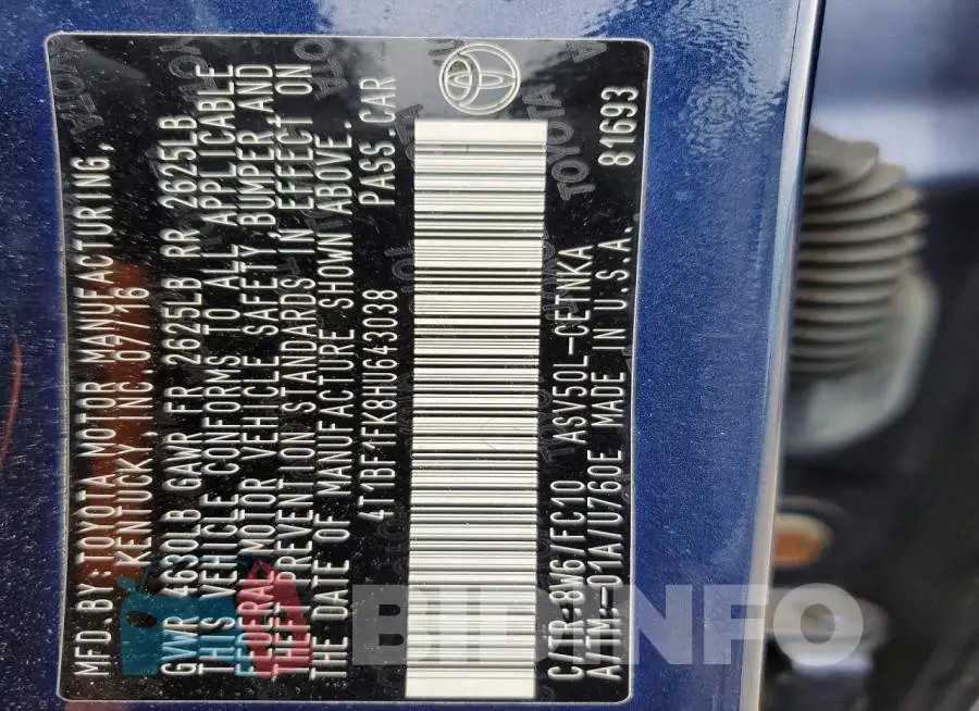 4T1BF1FK8HU643038 Photo# 12