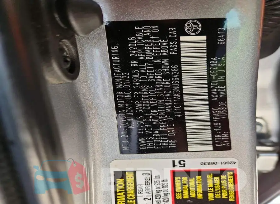 4T1C11AK3NU664286 Photo# 12