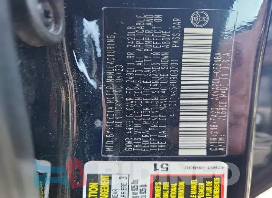 4T1C11AK5PU808701 Photo# 12