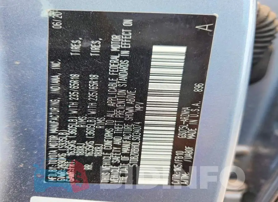 5TDBZRBH0LS034074 Photo# 13