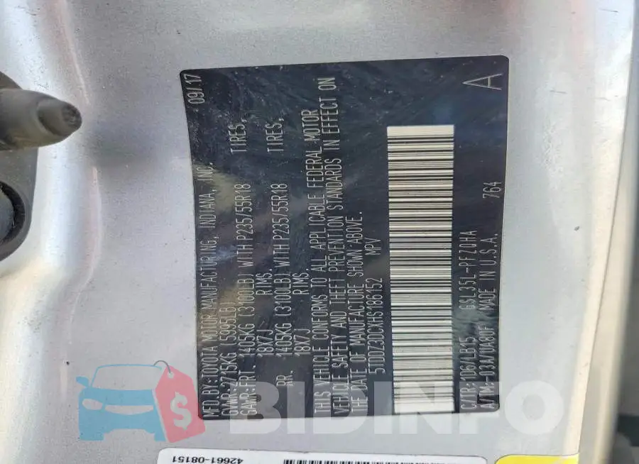 5TDDZ3DCXHS186152 Photo# 13