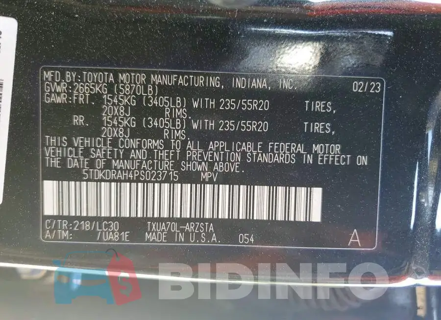 5TDKDRAH4PS023715 Photo# 14