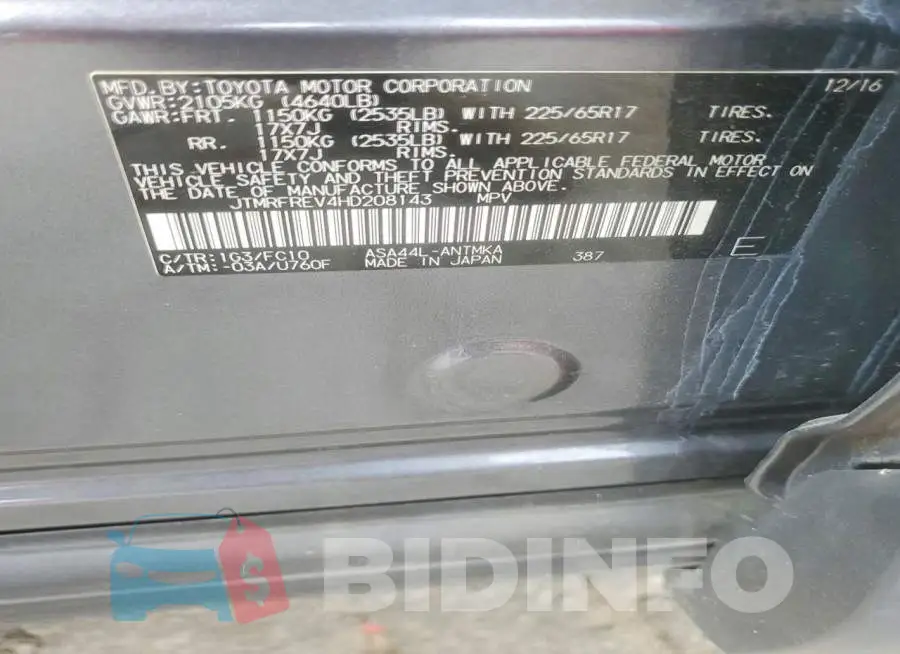JTMRFREV4HD208143 Photo# 12