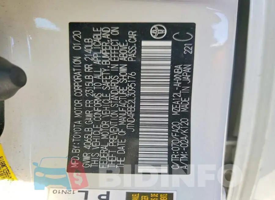 JTND4RBE2L3095176 Photo# 13