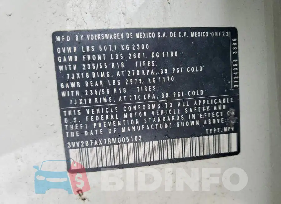 3VV2B7AX7RM005103 Photo# 13
