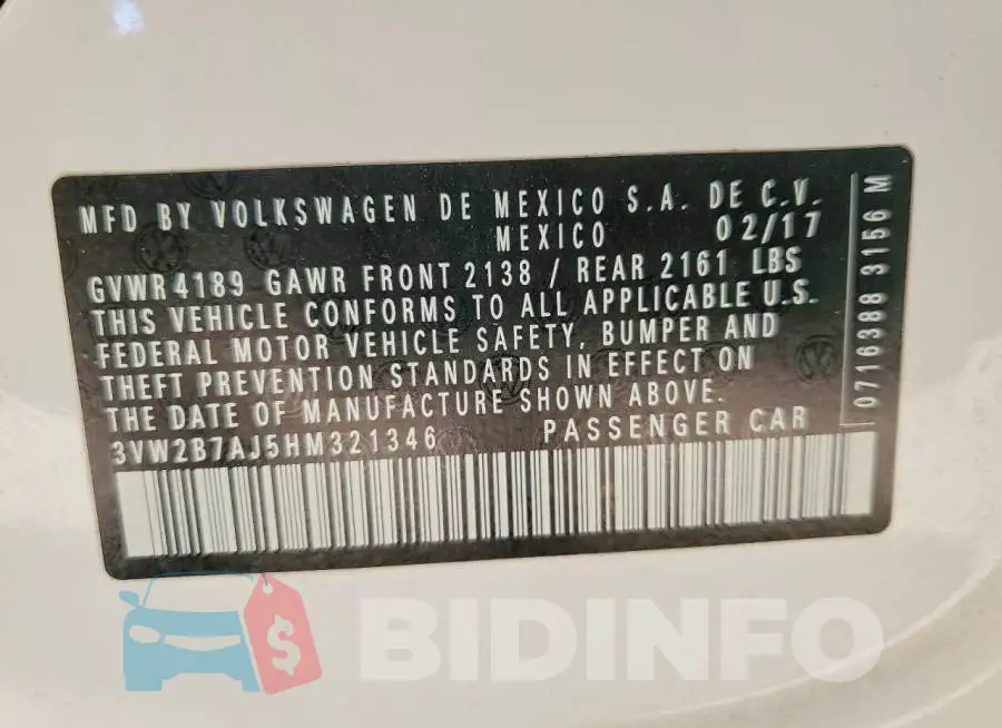 3VW2B7AJ5HM321346 Photo# 12