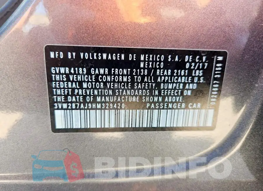 3VW2B7AJ9HM329420 Photo# 13