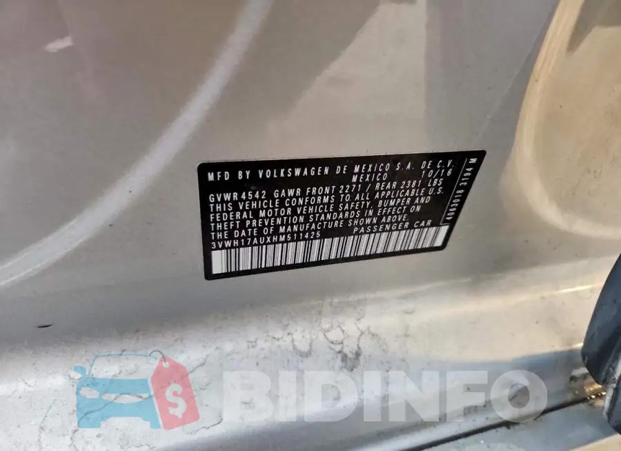 3VWH17AUXHM511425 Photo# 12