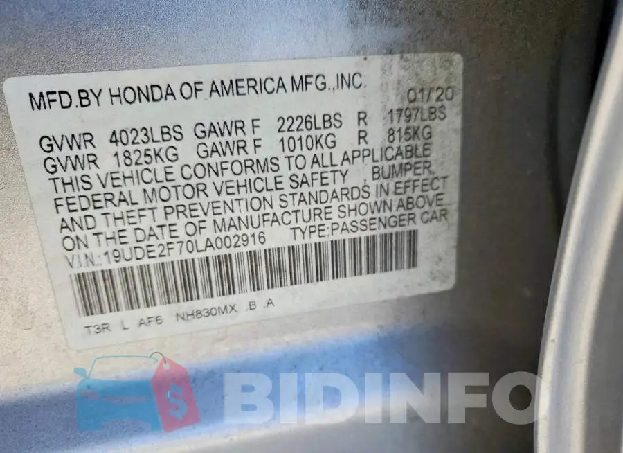 19UDE2F70LA002916 Photo# 12