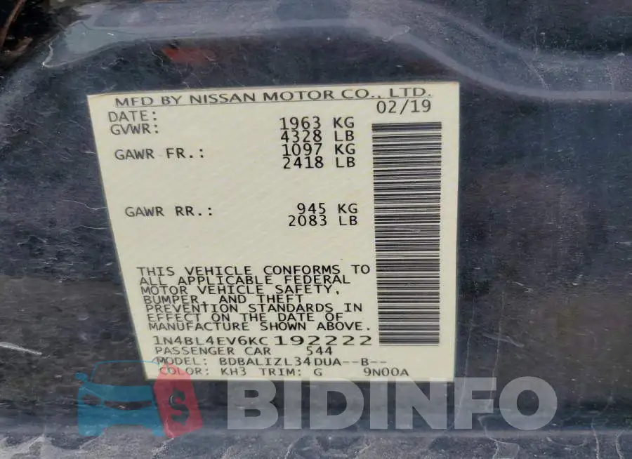1N4BL4EV6KC192222 Photo# 12